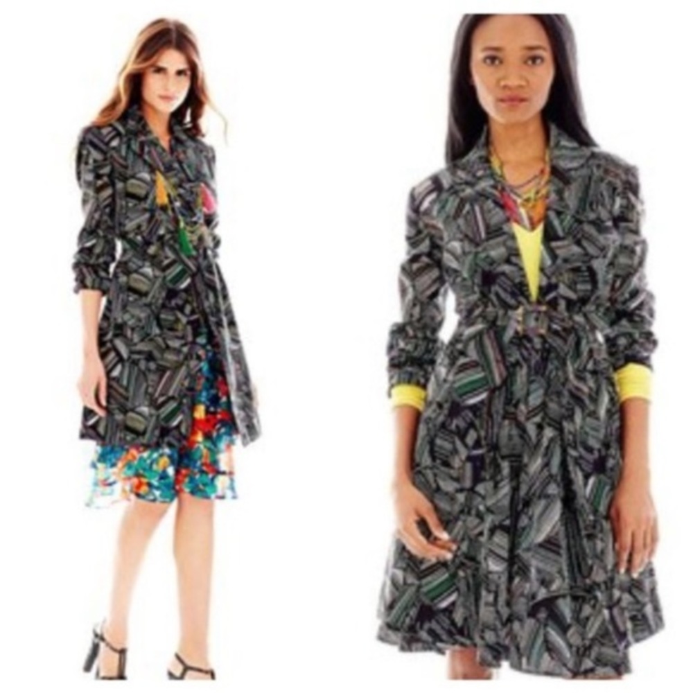 Duro Olowu J Belted Leaf Print Trench Coat Sz S